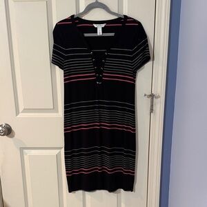 White House Black Market Black and Pink Striped Mini Dress